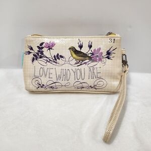 Papaya! Love Who You Are Cream Purple Floral Flowers Bird 31 Boho Clutch Pouch